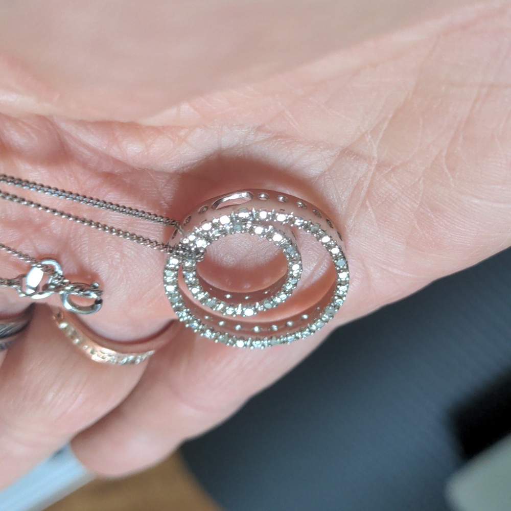 Sterling Silver Chain, Low Grade Diamonds On Both. Jeweler Inspected.